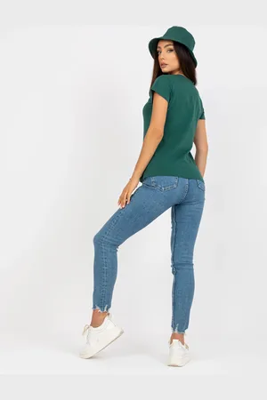Fashionhunters Základní tmavě zelené bavlněné tričko pro ženy