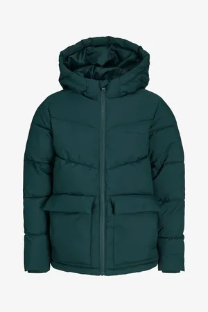JACK & JONES Tmavě zelená klučičí prošívaná zimní bunda Sterbo - Kluci