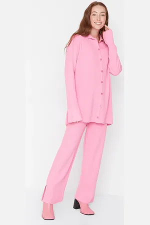 Trendyol Pink Slit Detailed Cardigan-Pants Knitwear Suit