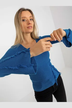 COCO ANGELO Klasický tmavě modrý žebrovaný svetr s výstřihem