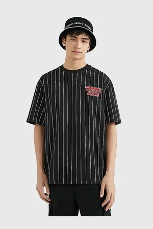 Tommy Hilfiger Černé pánské pruhované oversize tričko Tommy Jeans - Pánské