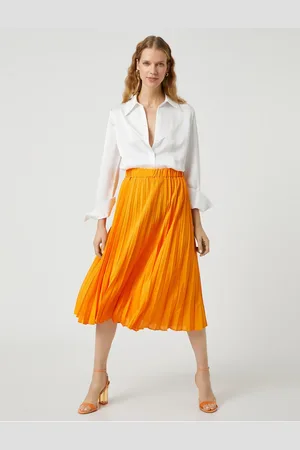Koton Pleated Midi Length Skirt A-Line with Elastic Waist.