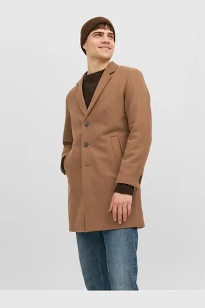 JACK & JONES Hnědý pánský kabát s příměsí vlny Morrison - Pánské
