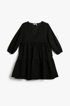 Koton A Mini Beach Dress Embroidered Balloon Sleeves V-Neck