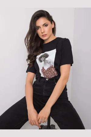Fashionhunters Černé bavlněné tričko s aplikací