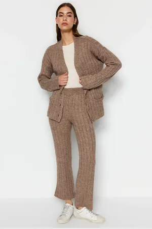 Trendyol Mink Wide Fit Soft Textured Knitwear Bottom-Top Set