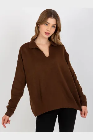 Factory Price Tmavě hnědý hladký oversize svetr s límečkem