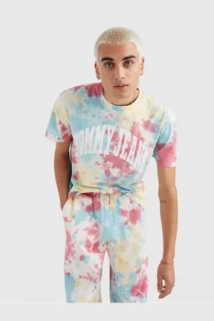Tommy Hilfiger Červeno-modré pánské vzorované tričko Tommy Jeans - Pánské