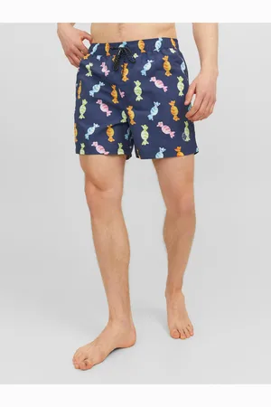 JACK & JONES Tmavě modré pánské vzorované plavky Fiji - Pánské