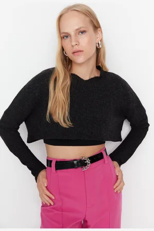 Trendyol Black Super Crop Long Sleeve Knitted Look Knitted Blouse