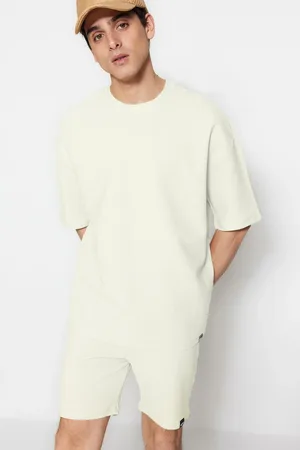 Trendyol Limited Edition Ecru Oversize 100% Labeled Textured T-Shirt