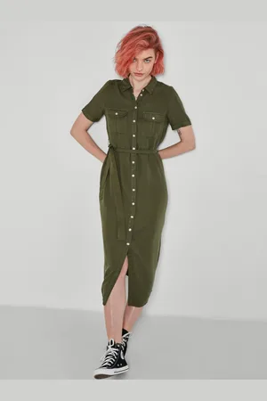 Noisy May Khaki košilové maxišaty se zavazováním Cersei - Dámské