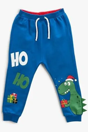 Koton Baby Boy Christmas Theme with Dinosaur Print Tie Waist Jogger Sweatpants 3wmb4