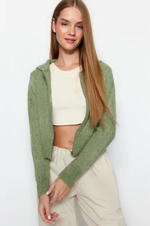 Trendyol Mátový pletený svetr s kapucí Boucle
