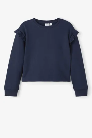 NAME IT Tmavě modrá holčičí mikina s nařasenými rukávy Oksus - unisex