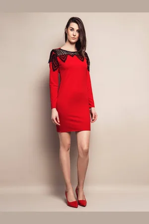 Euphory DRESS WITH LACE AT THE NECKLINE RED