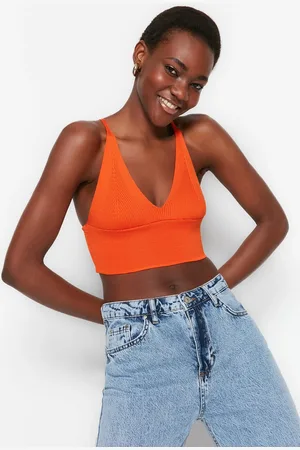 Trendyol Orange Super Crop Knitwear Blouse with Back Detail