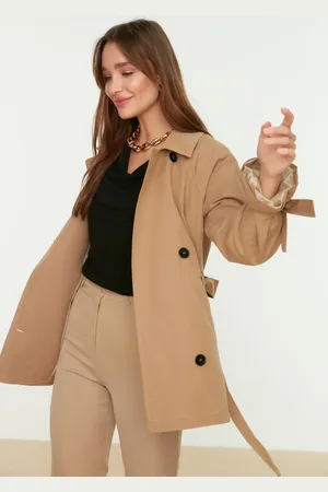 Trendyol Béžový široký střih oversized šněrování detailní trenčkot