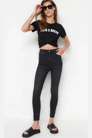 Trendyol Black High Waist Skinny Jeans with Ripped Legs