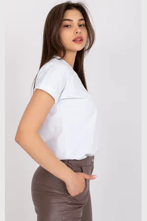 Fashionhunters Bílé dámské tričko s výstřihem do V Severine