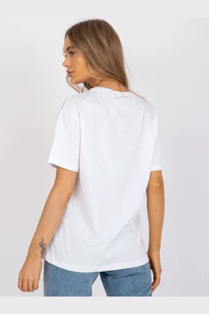 Fashionhunters Bílé volné tričko s aplikací a potiskem