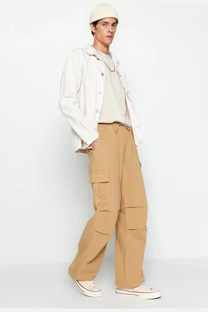 Trendyol Camel Wide Cut Elastic Waist Cargo Jeans Trousers