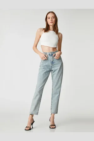 Koton High Waist Jeans Volný střih Light Slim Leg - Mom Jeans