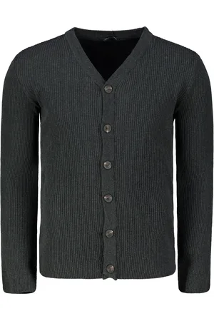 Trendyol Anthracite Slim Fit Cotton Slim Fit V Neck Buttoned Ribbed Knit Cardigan