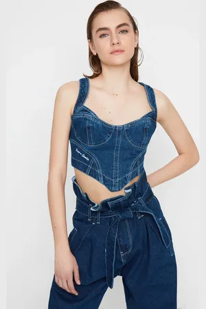 Trendyol Dámský crop top TPRAW22BZ1118/Navy blue