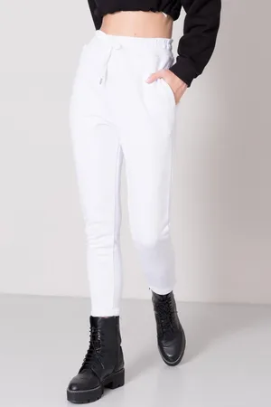 Fashionhunters White BSL sweatpants with drawstring