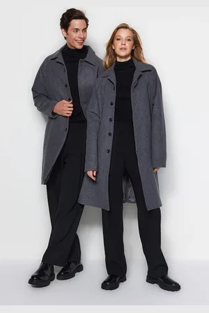 Trendyol Antracitový unisex ražený kabát regular fit