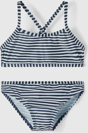 NAME IT Bílo-modré holčičí pruhované dvoudílné plavky Felisia - unisex