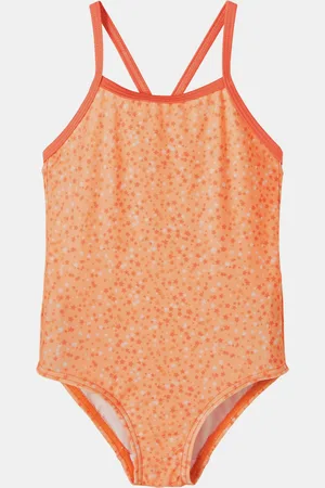 NAME IT Oranžové holčičí vzorované jednodílné plavky Felisia - unisex