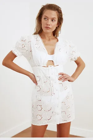 Trendyol White Button Detailed Fisto Beach Dress