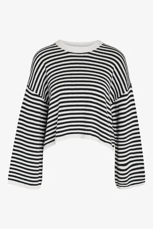Noisy May Bílo-černý dámský pruhovaný crop top svetr Lony - Dámské