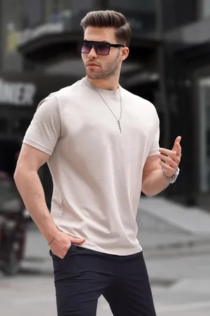 MADMEXT Stone Color Regular Fit Basic Men