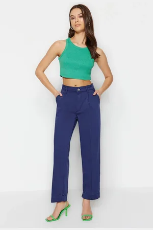 Trendyol Navy Pleat Detailní rovné džíny s vysokým pasem