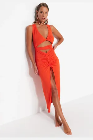 Trendyol Red Cut Out Detailed Long Beach Dress