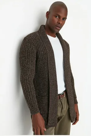 Trendyol Brown Regular Fit Wool Shawl Collar Long Knitted Cardigan