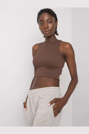Fashionhunters Hnědý crop top Joie RUE PARIS