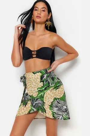 Trendyol Tropical Patterned Mini Woven Tie Skirt
