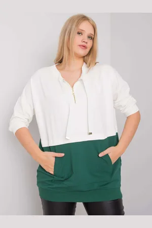Fashionhunters Ecru-tmavě zelená dámská tunika plus velikosti