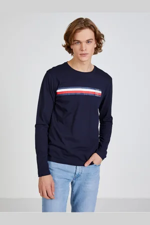 Tommy Hilfiger Tmavě modré pánské tričko Sliced Bar - Pánské