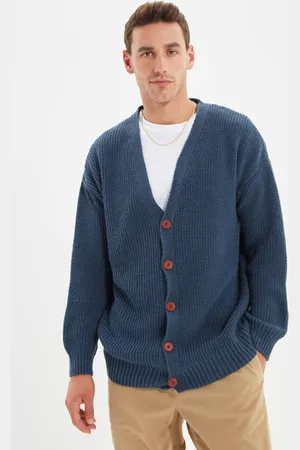 Trendyol Indigo Regular Fit Wool V Neck Basic Knitwear Cardigan