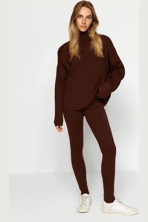 Trendyol Brown Wide Fit Turtleneck Knitwear Bottom-Top Set