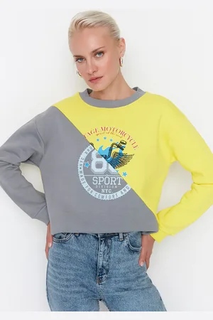 Trendyol Yellow Color Block Loose Thick Fleece Knitted Sweatshirt