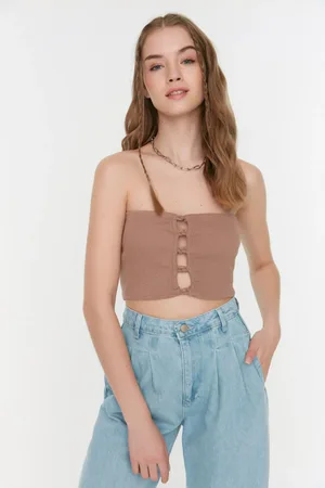 Trendyol Norková crop manšestrová pletená halenka