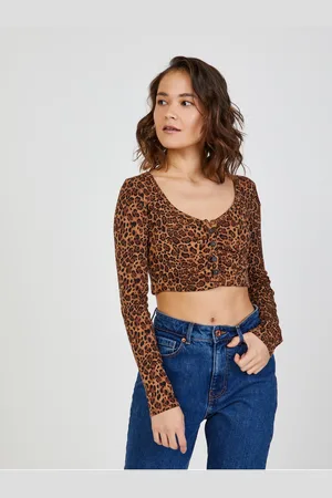 Tally Weijl Hnědý crop top se zvířecím vzorem TALLY - Dámské