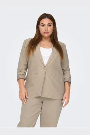 ONLY Béžové dámské lněné sako CARMAKOMA Lola - Dámské