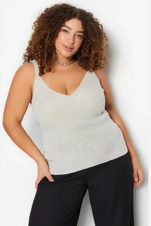 Trendyol Curve Gray Strap Fine Knitwear Glitter Blouse